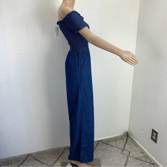 BLUE Rain Francescas chambray Ellison Romper size XXS Ruched Off Shoulder rodeo - Picture 9 of 13